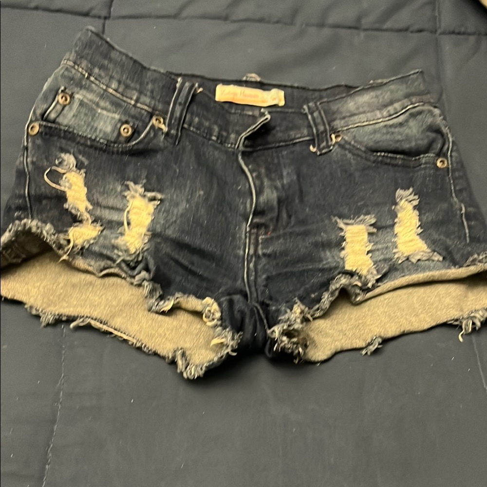 Vintage Havana Black Jean Shorts Distressed Frayed Edges